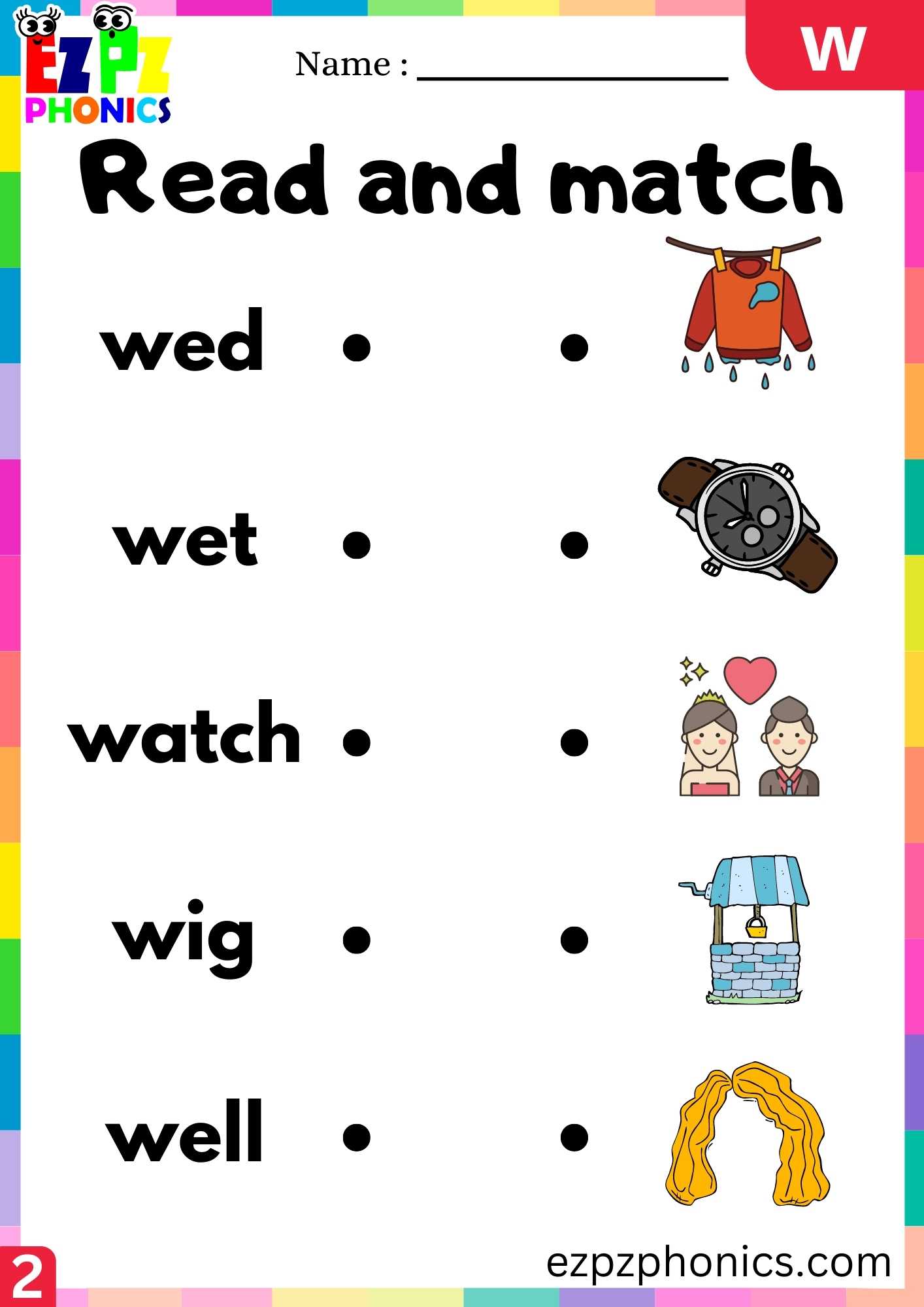 Group2 Letter W Read And Match Beginning Sounds Worksheet